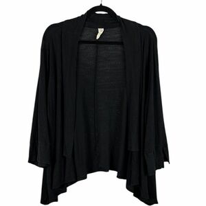 Chalet Lagenlook Linen Long Sleeve Open Front Shrug Cardigan Large Black